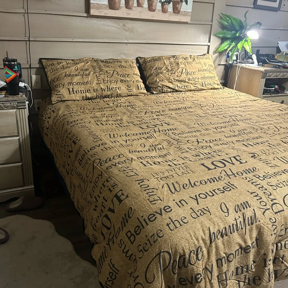 Brown Text Print King Bedding Set